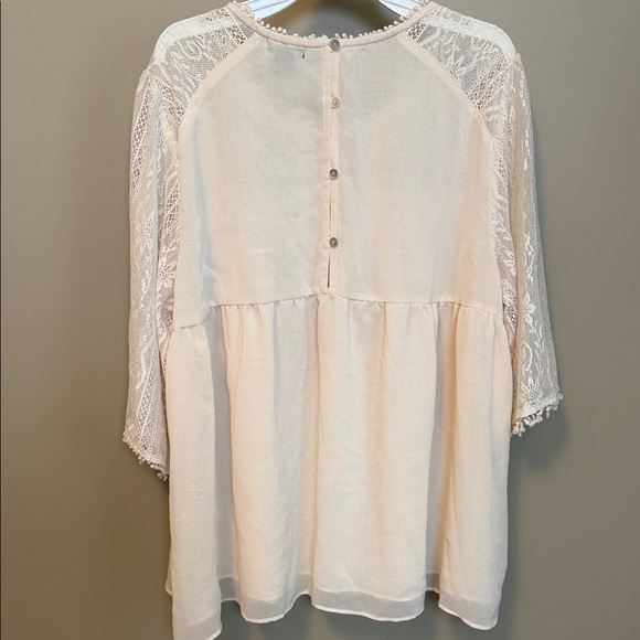 New Directions Size XL Cream Lace Crochet Yoke Peasant Blouse - Picture 6 of 9